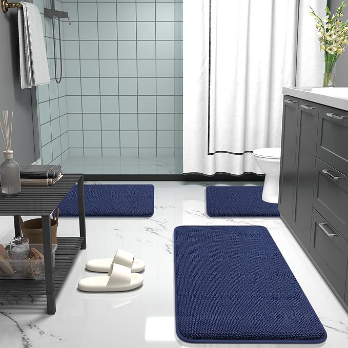 OLANLY Thick Memory Foam Bath Mat Rug 30x20, Extra Soft Absorbent Bathroom Rug, Quick Dry Bath Mats, Non-Slip, Machine Washable Carpet, Tub and Shower, Home Decor Accessories, Twilight Sapphire