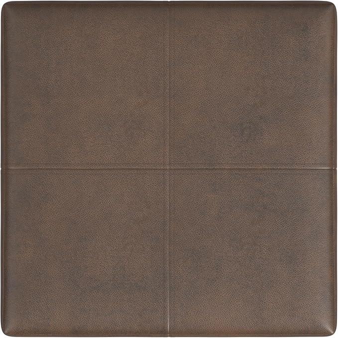 HomePop Home Decor |K2380-E910 | Luxury Large Faux Leather Square Storage Ottoman | Ottoman with Storage for Living Room & Bedroom, Brown Faux Leather