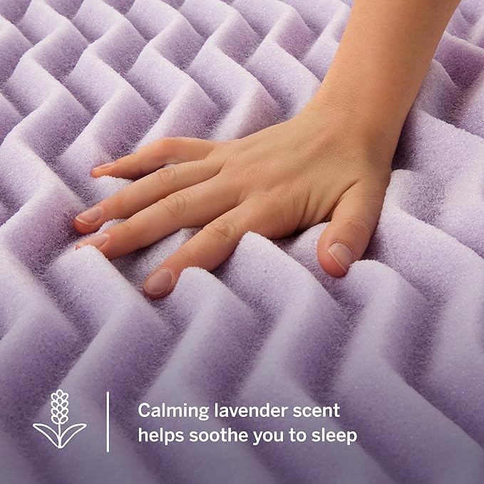 Lucid Lavender-Infused Mattress Topper - Memory Foam - 2 Inch - California King Size - Plush Feel - 5 Convoluted Zones - CertiPUR Certified - New Home Owner & Dorm Room Essentials