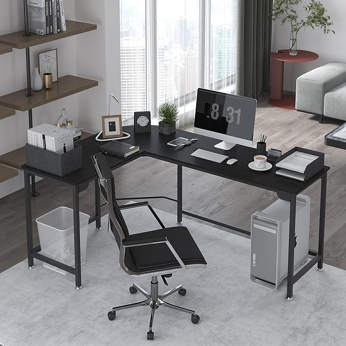 Teraves Modern L Shaped Gaming Desk 66'' Corner Computer Desk for Home Office Gaming Table Study Writing Workstation for Small Space, Easy to Assemble
