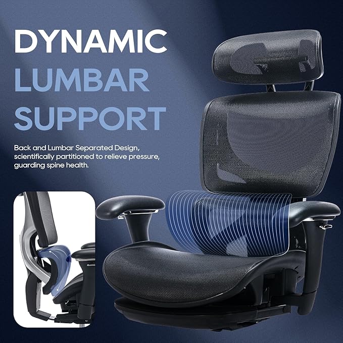 COLAMY Ergonomic Mesh Office Chair with Footrest, Executive High Back Computer Desk Chair with Wide Headrest and Adjustable 3D Arms, Backrest Height, Tilt Lock and Lumbar Support, Black