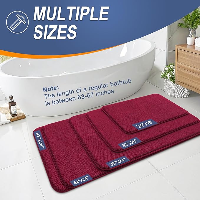 OLANLY Thick Memory Foam Bath Mat Rug 30x20, Extra Soft Absorbent Bathroom Rug, Quick Dry Bath Mats, Non-Slip, Machine Washable Carpet for Bathroom, Tub and Shower, Home Decor Accessories, Burgundy