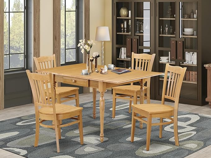East West Furniture MZGR5-OAK-W 5 Piece Kitchen Table Set for 4 Includes a Rectangle Dining Room Table with Dropleaf and 4 Dining Chairs, 36x54 Inch, Oak