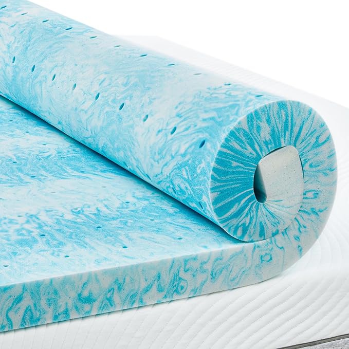 PERLECARE 4 Inch Queen Memory Foam Mattress Topper, Cooling Gel Infused Mattress Pad, Ventilated Bed Topper for Pressure Relief, CertiPUR-US Certified, Blue