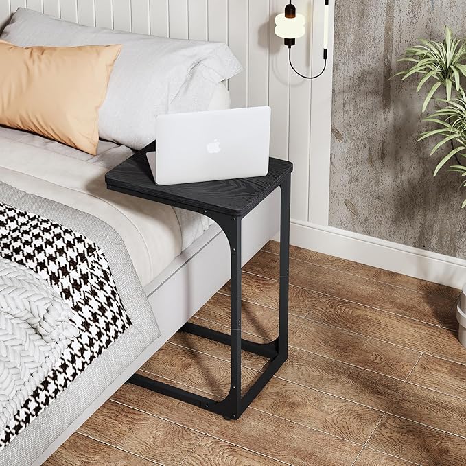 QEEIG C Table Side Table Set of 2 Living Room Sets C Shaped Couch Tray End Tables Modern, Black (017-30B)