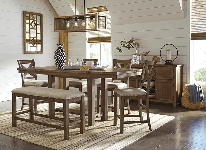 Signature Design by Ashley Moriville Rustic Farmhouse 36" Counter Height Dining Extension Table, Brown
