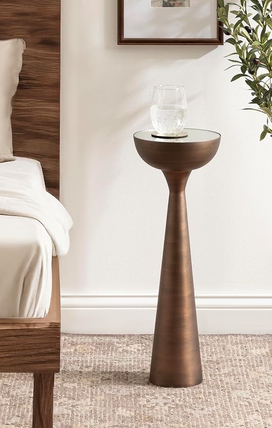 Kate and Laurel Chandon Mid-Century Sophisticated Drink Table; 8 x 8 x 23; Bronze; Glam Sculptural Plant Pedestal Table for Use as Antique Mini Table or Bathtub Accent Table
