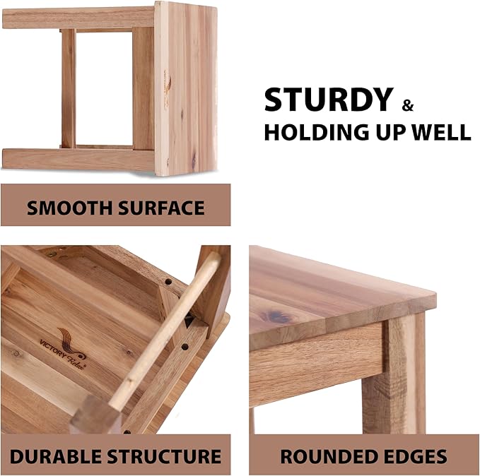 12 Inch Wooden Step Stool, Small Nature Beach Chair Under Desk, Indoor Acacia Wood Short Footstool for Living Room, Kitchen, Bathroom