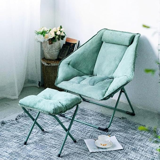 Hexagon Foldable Living Room Chair, Saucer Chair for Adults, Comfy Bedroom Lounge Chair, Moon Chair, Lazy Folding Chair for Dorm Rooms(Ottoman-Green)