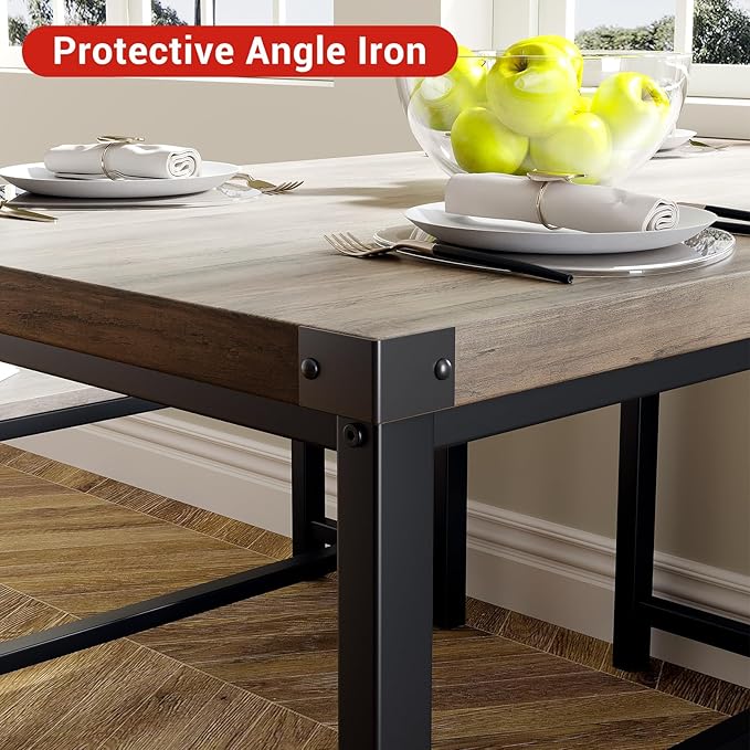 Garvee Dining Table Set for 4, Kitchen Table with Benches, 3 Piece Rectangular Dining Room Set with 2 Wooden Benches for Small Space, Apartment, Studio, Home, Rustic Gray