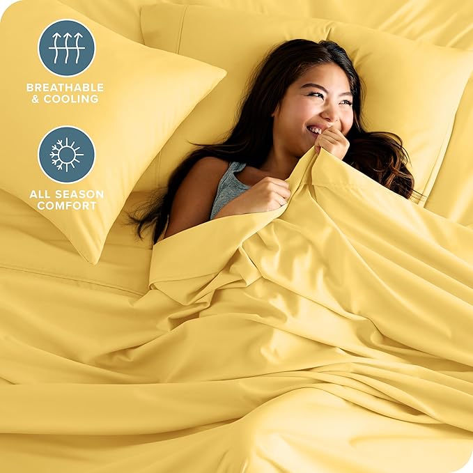 Bare Home Twin XL Sheet Set - College Dorm Size - Luxury 1800 Ultra-Soft Microfiber Twin Extra Long Bed Sheets - Deep Pockets - Easy Fit - Extra Soft - 3 Piece Set - Bed Sheets (Twin XL, Lemon Drop)