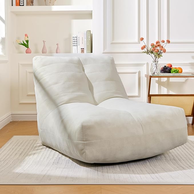Bean Bag Chairs for Adults, Memory Foam Bean Bag Chair, Spacious Single Sofa, Ergonomic Support Reading Floor Sofa Chair with Filler, Comfy Cozy Beanbag Couch for Bedroom Living Room (Beige)