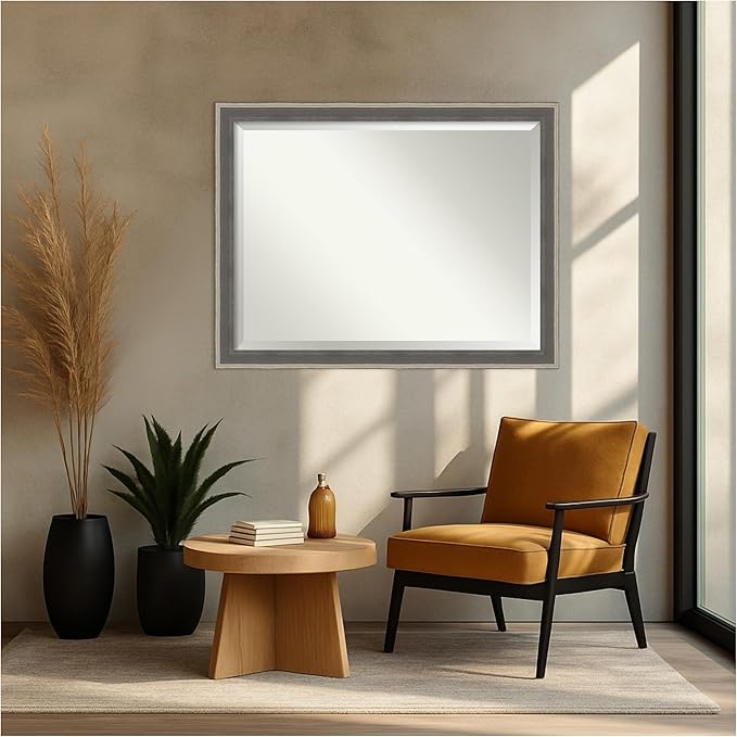 Amanti Art Grey Wall Mirror 35x45 Cottage Grey Silver Rectangle Bathroom Mirror for Wall Decor Living Room, X-Large Casual Wood Frame, Hangs Horizonally and Vertically, Bathroom Decor, Beveled Edge