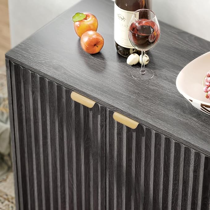 HOMCOM Fluted Sideboard Buffet Cabinet, 55" Modern Accent Console Cabinet with 4 Doors, 2 Adjustable Shelves and 5 Wood Legs, Distressed Gray
