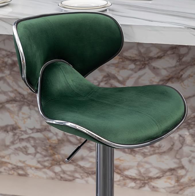 Roundhill Furniture Masaccio Velvet Upholstered Adjustable Swivel Barstool, Set of 2, Green