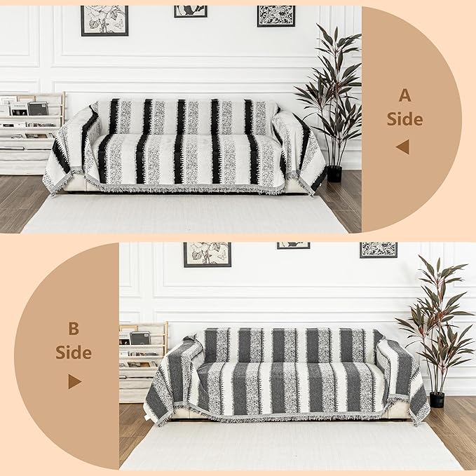 MYSKY HOME Sofa Covers for Sectional Sofa, Couch Cover for Dogs, Throw Couch Covers Loveseat Covers Futon Cover L Shaped Cover Washable Chenille Couch Protector, 71" x 134", Black Star Cluster