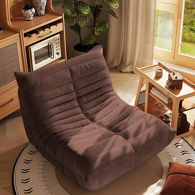 Bean Bag Chair - Memory Foam Bean Bag Chair for Adults, Comfy High-Resilience Single Sofa, Small Space Floor Chair, Chaise Lounge for Living Room, Bedroom (Dark Brown, Wrinkles)