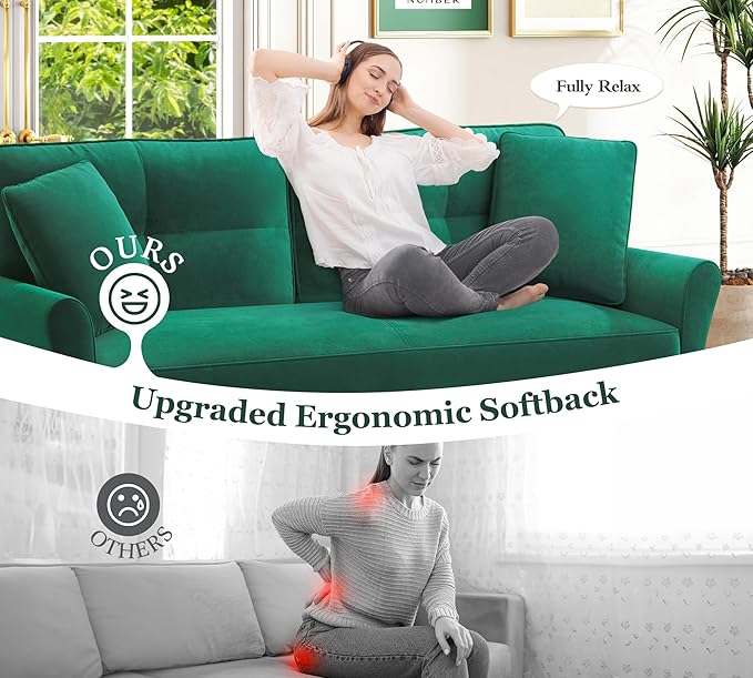 69" Small Sofa, Soft Small Couch with 2 Pillows, Comfy Love Seat Couches, Tool-Free Setup Loveseat Sofa, 700lb Load Sofas for Living Room, Cozy Couches for Living Room, Mini Couch for Bedroom, Green