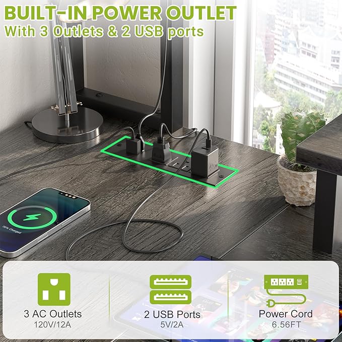 Small L Shaped Gaming Desk with Power Outlets, 48" Reversible L Shaped LED Computer Desk with Monitor Stand & Storage Shelf, Corner Gamer Desk Home Office Desk with Storage Bag, Black Oak