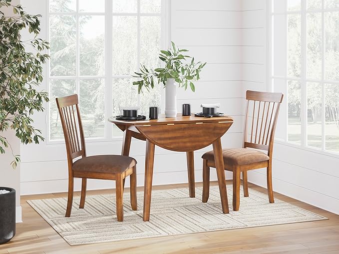 Signature Design by Ashley Berringer Dining Room Round Drop Leaf Table, Rustic Brown