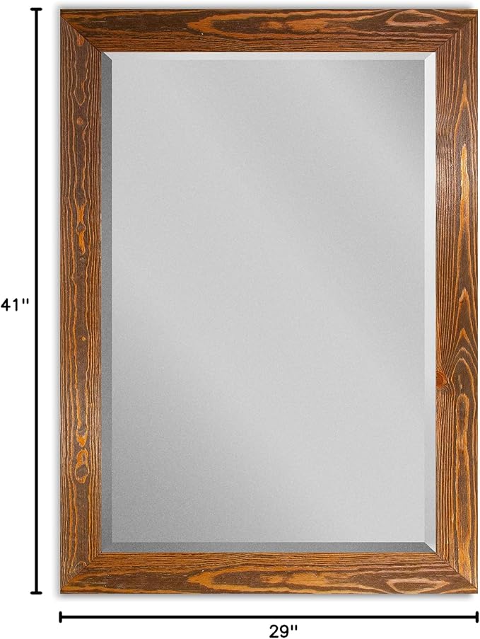 Maple Rustic Mirror Rectangular Barnwood Framed Wall Mirror for Home Decor, Vertical or Horizontal Hanging, 41x29