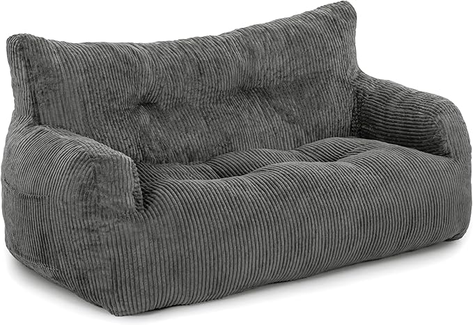 Pamapic Bean Bag Chair,2 Seat Loveseat Sofa,Ultra Soft Dutch Velvet,Fluffy Comfort Washable Cover,Corduroy Lazy Sofa Bed for Adults,Fit Living Room, Bedroom,Outdoor Spaces,Dark Grey