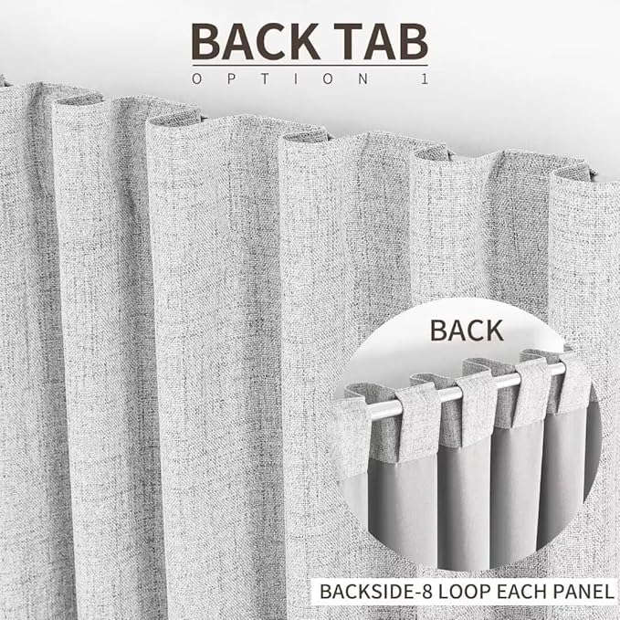 Joydeco Natural Linen Curtains 96 inch Length 2 Panels Set Burg 100% Blackout Patio Door Curtain Room Darkening Sliding Door Curtains Thermal Insulated Back tab Rod Pocket(105x96 inch, White)