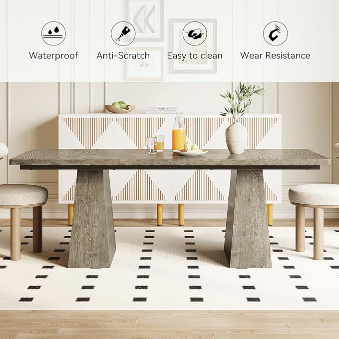 LITTLE TREE Dining Table for 6 People, Wooden Table, Rectangle Furniture with Heavy Duty Legs, Modern Kitchen Table for Home, Dining Room, Grey