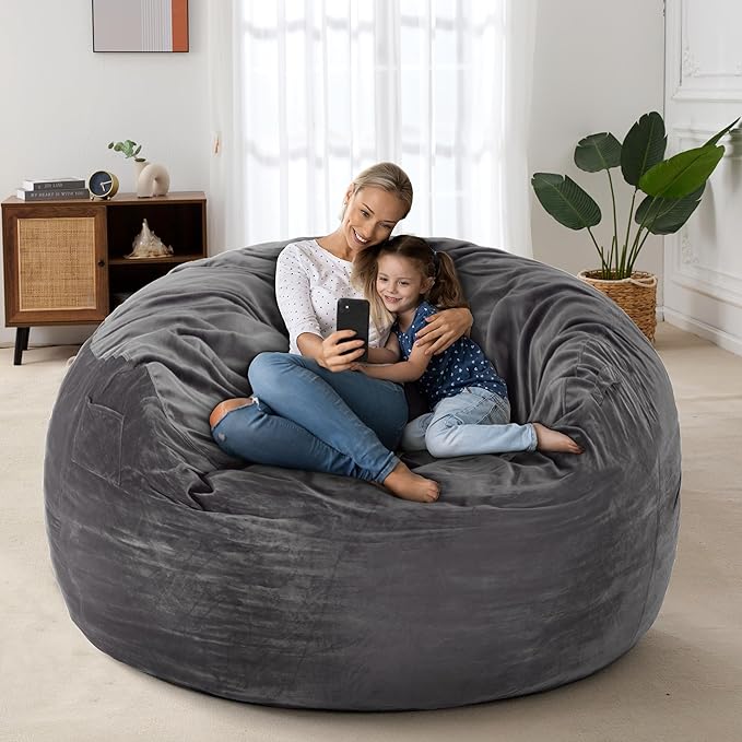 HABUTWAY Bean Bag Chair: Giant 4' Memory Foam Furniture Bean Bag Chairs for Adults with Microfiber Cover 4Ft (Grey)