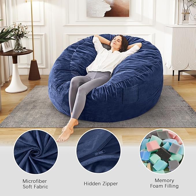 Bean Bag Chairs for Teens - Bean Bag Chair Convertible Bean Bag Bed - Small Beanbag Chair with Micro Fiber Cover/Furniture Foam Filler - Floor Couch Sofa in Bedroom Dorm Room - Youth Navy Blue