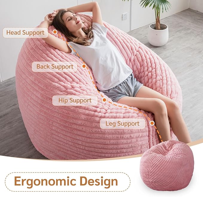 BYBYME 3 in 1 Bean Bag Chairs, Bean Bag Bed for Adults High-Density Foam Filling, Convertible Sofa Bed Faux Fur, Giant Bean Bag Chairs for Adults