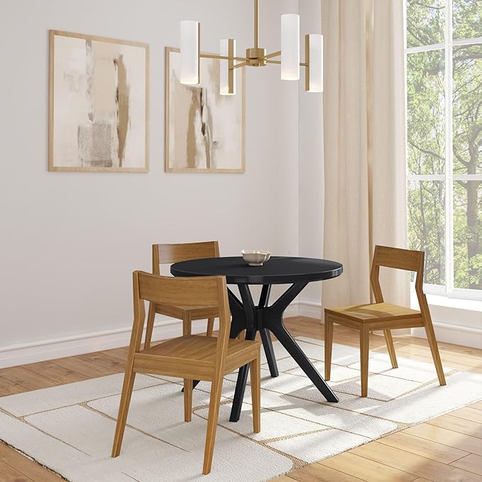 Plank+Beam Verso Round Dining Table, 38 Inch Solid Wood Kitchen & Dining Room Table, Minimalist Table for Dining Room, Kitchen Dinner Table, Black