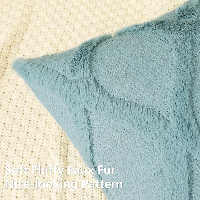 decorUhome Throw Pillow Covers 16x16 Inch Set of 2, Soft Plush Faux Fur Wool Aqua Couch Pillow Covers, Decorative Neutral Pillow Cases for Bed Sofa Living Room Home Decor