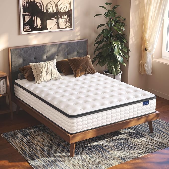Vesgantti Twin Mattress, 12 Inch Hybrid Twin Size Mattress in a Box, Single Bed Pillow Top Mattresses, Foam and Pocket Coils Innerspring Mattresses, Pressure Relief, Medium Firm Feel