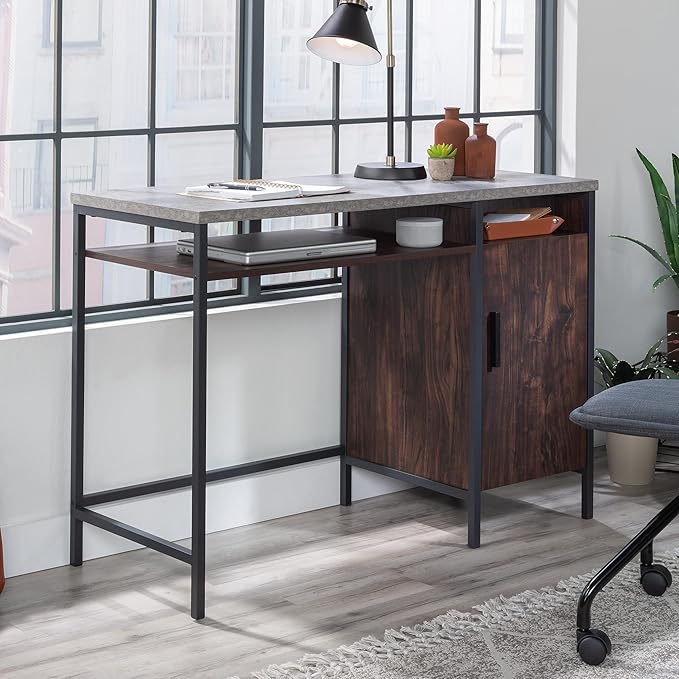 Sauder Market Commons Single Pedestal Desk, Rich Walnut Finish