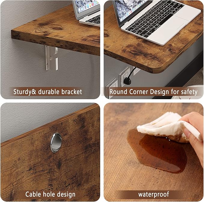 Pmnianhua 31'' Rustic Brown Wall Mounted Drop Leaf Table, Folding Table, Floating Desk for Small Spaces