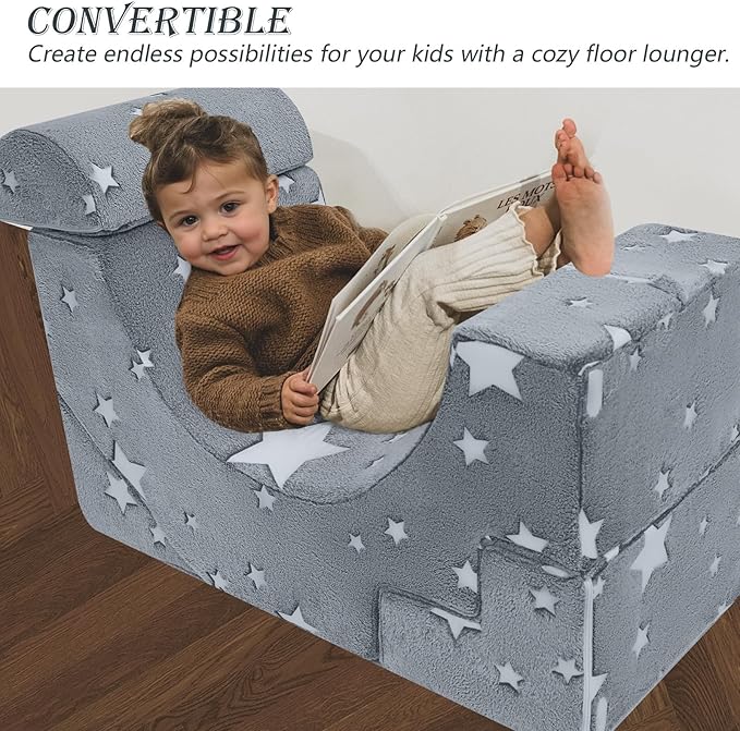MeMoreCool Foam Climbing Toddler Couch, Modular Kids Sofa with Slide & Stair, Convertible Baby Couch for Playroom, Sectional Furniture for Crawling, Climbing, and Kids’ Play