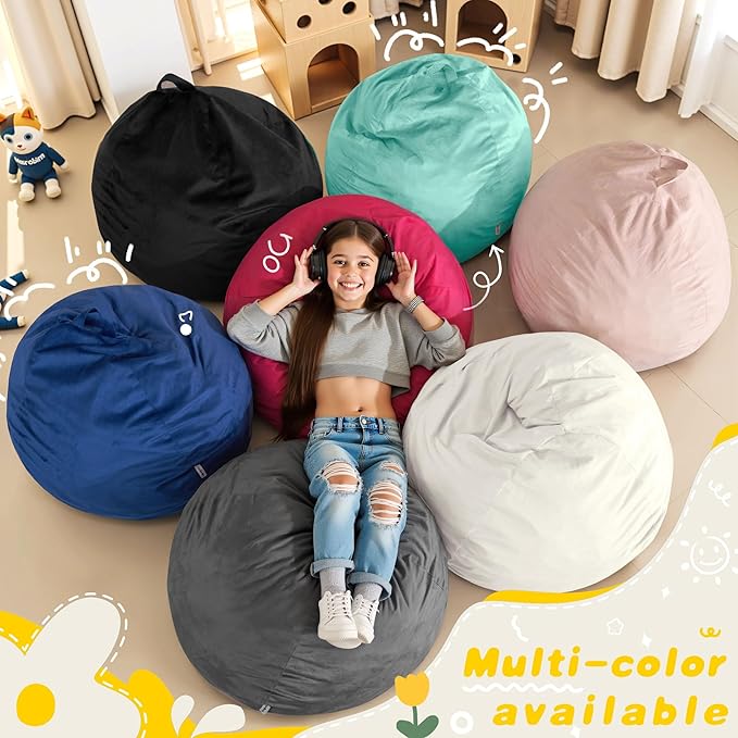 HABUTWAY 2FT Bean Bag Chair, 2' Beanbags Small Bean Bag Chairs with Filling, Teardrop Bean Bag Chair Luxurious Velvet Ultra Soft Fur with Removable Cover (Beige)