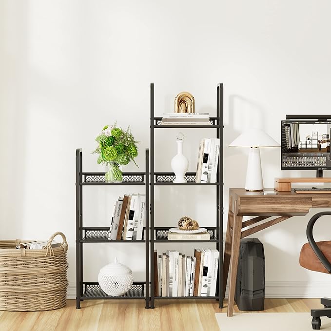 Bookshelf Vertical Storage Freestanding Storage Stand for Living Room, Bedroom, Kitchen, Rust Resistance, Easy Assemblyl Free CombinationMulti-Functional Organizer (4 Tiers, Black)