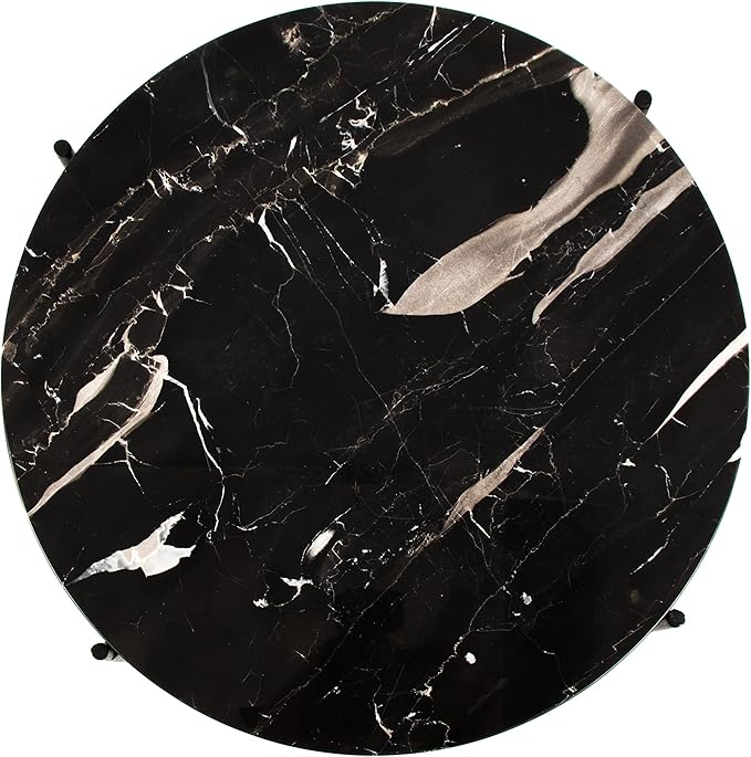 Real Natural Marble Top Metal Round Side End Table, Modern Lightweiht Bedside Small Coffee Table for Living Room Bedroom Small Space Black…