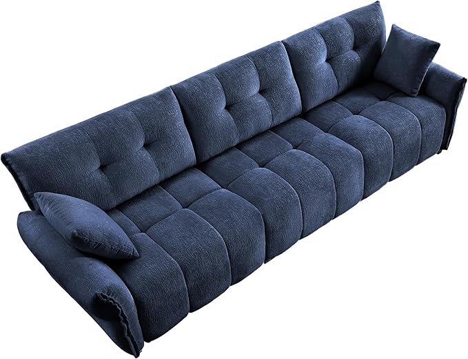 Modern Chenille Fabric 3-Seat Sofa w/ 2 Pillows, Premium Upholstery Living Room Couch with Tufted Backrest & Comfortable Armrests and High-Resilience Memory Foam Cushions,Blue