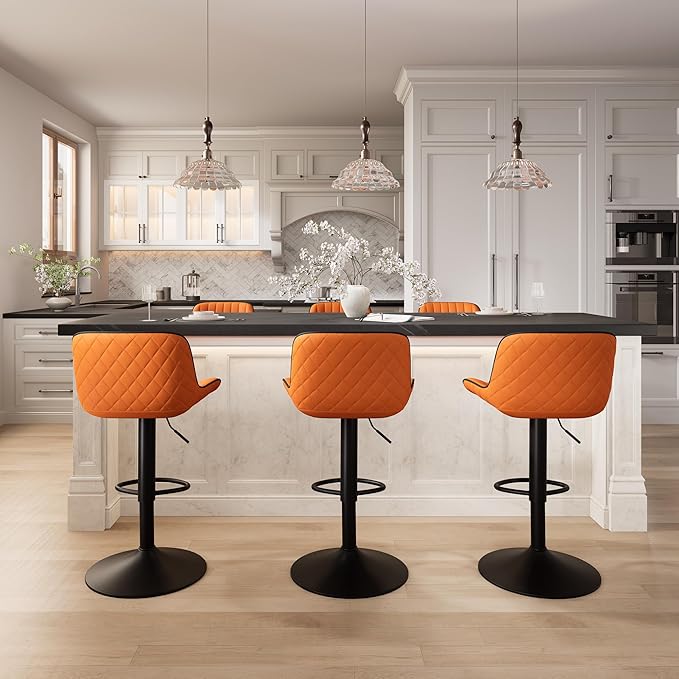 YOUNIKE Orange Bar Stools Set of 2 Kitchen Counter Height Barstools with Backs Swivel High Faux Leather Paddedt Bar Chairs Modern Adjustable Tall Stools for Breakfas Island