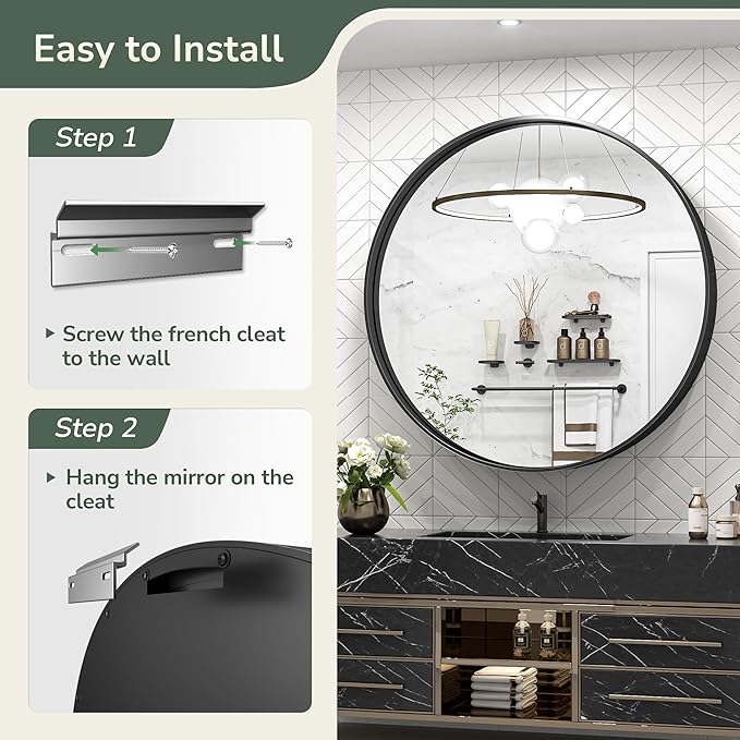 TokeShimi 40 Inch Round Black Bathroom Mirror for Wall with Non-Rusting Aluminum Alloy Brushed Matte Metal Frame for Modern Minimalist Farmhouse Home Decor