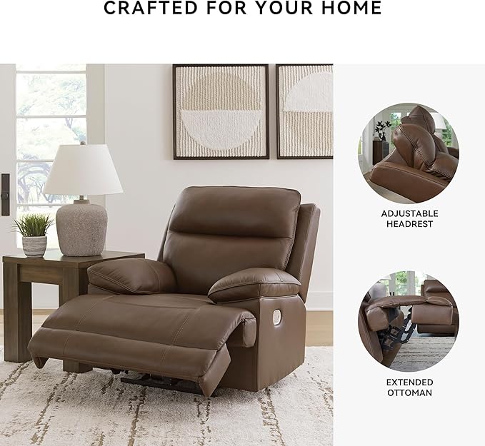 Signature Design by Ashley VonRyan Modern Zero Gravity Leather Match Power Recliner with Adjustable Headrest and USB Ports, Dark Brown