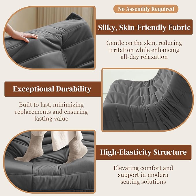 Bean Bag Chair, Large Fireside Chair Bean Bag Sofa for Adults, 3 Seater Bean Bag Chairs for Teens with High-Resilience Foam, Memory Foam Bean Bag for Living Room, Bedroom, Office (Suede, Dark Gray)