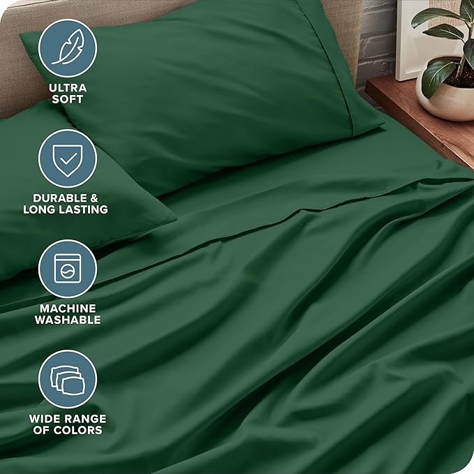 Bare Home California King Sheet Set - 1800 Ultra-Soft Microfiber Cal King Bed Sheets - Double Brushed - Deep Pockets - Easy Fit - 4 Piece Set - Bed Sheets (California King, Forest Green)