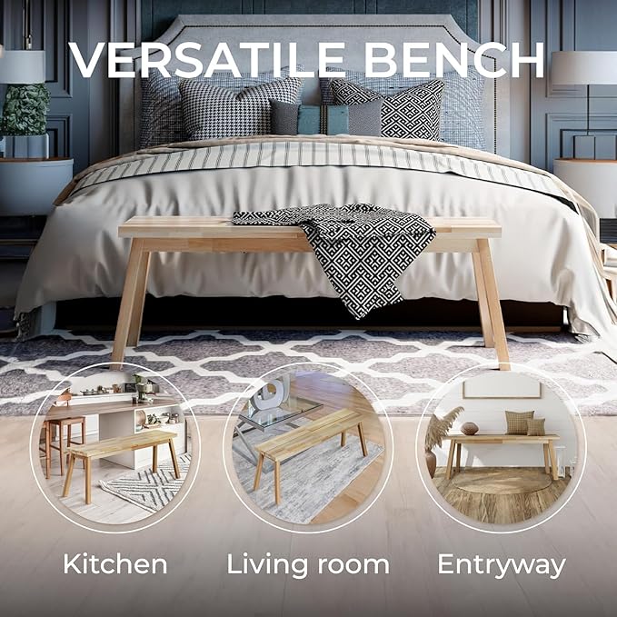 Bench 100% Solid Acacia Wood, Backless, Wax Galvanized Finish, Easy Assembly, End Table Wooden Bench Furniture for Plant, Dining Room, Entryway, Indoor (47 inches)