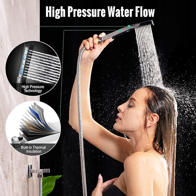SR SUN RISE Shower System - Shower Faucet Set with 8 Inch Rain Shower Head and Handheld Shower - High Pressure Rain Shower System - All Metal Shower Faucet Trim Repair Kits - Polished Chrome