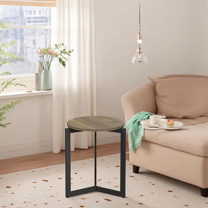 Round Dining Table, 15.75" Small Dinner Table with Metal Base Round Brown Side End Tables for Dining Room, Kitchen, Living Room