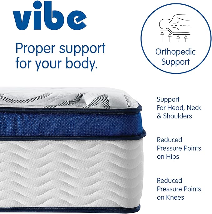Vibe Quilted Hybrid Mattress, 12-Inch Innerspring and Pillow Top Gel Memory Foam Mattress, Fiberglass Free, CertiPUR-US Certified Bed in a Box, Twin XL, White